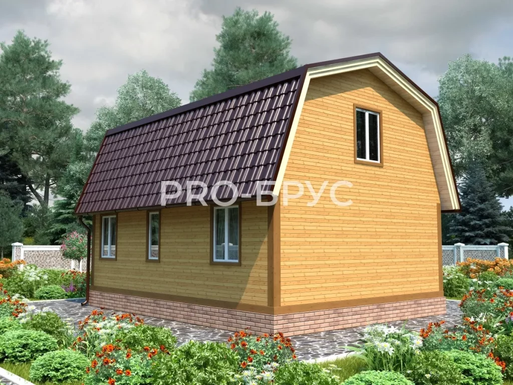 Проект дома из бруса 6 на 9 с мансардой БД-142 вид справа