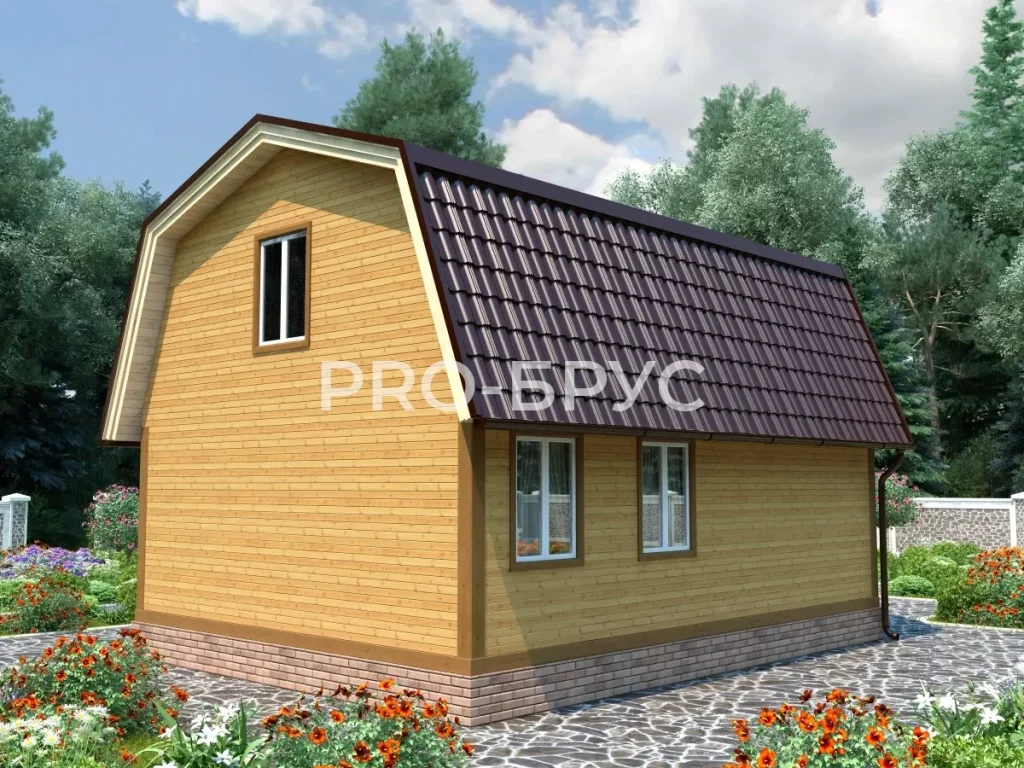 Проект дома из бруса 6 на 9 с мансардой БД-142 вид слева