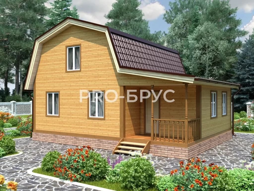 Проект дома из бруса 7 на 9 с мансардой БД-143 главный вид