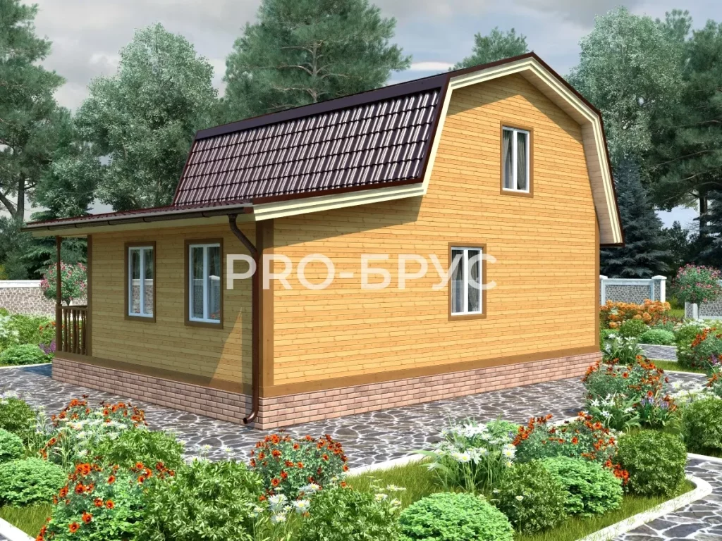 Проект дома из бруса 7 на 9 с мансардой БД-143 вид справа