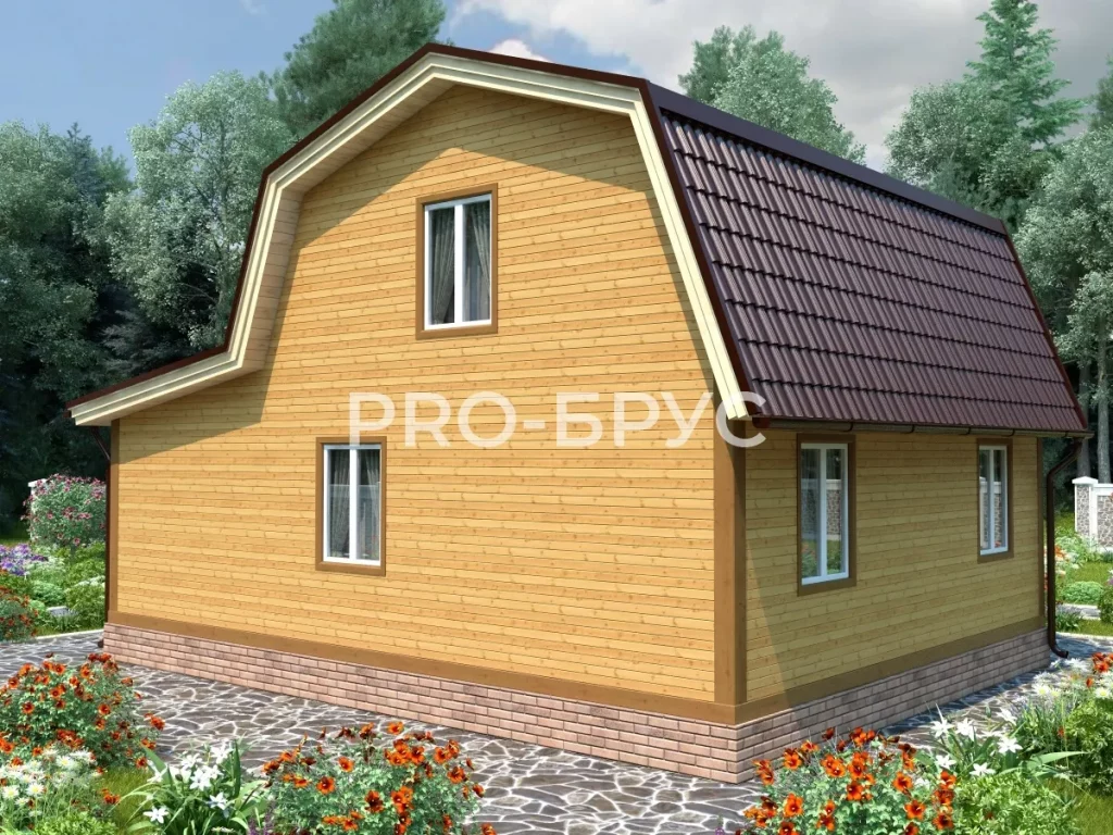 Проект дома из бруса 7 на 9 с мансардой БД-143 вид слева
