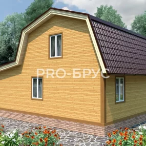 Проект дома из бруса 7 на 9 с мансардой БД-143 вид слева