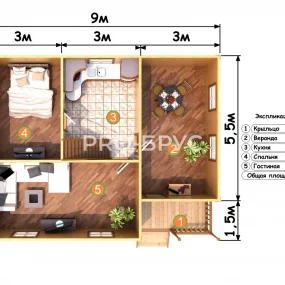 Проект дома из бруса 7 на 9 с мансардой БД-143 план первого этажа