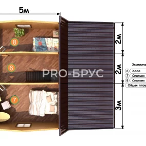 Проект дома из бруса 7 на 9 с мансардой БД-143 план второго этажа
