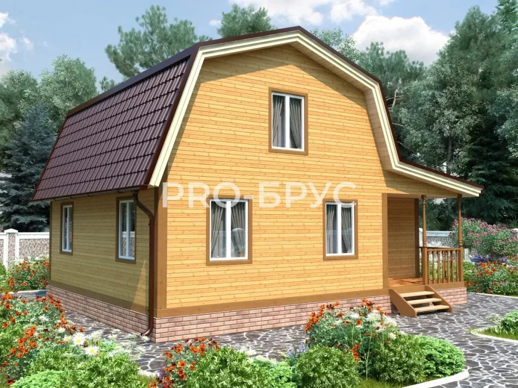 Проект дома из бруса 7 на 9 с мансардой БД-143 вид спереди