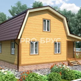 Проект дома из бруса 7 на 9 с мансардой БД-143 вид спереди