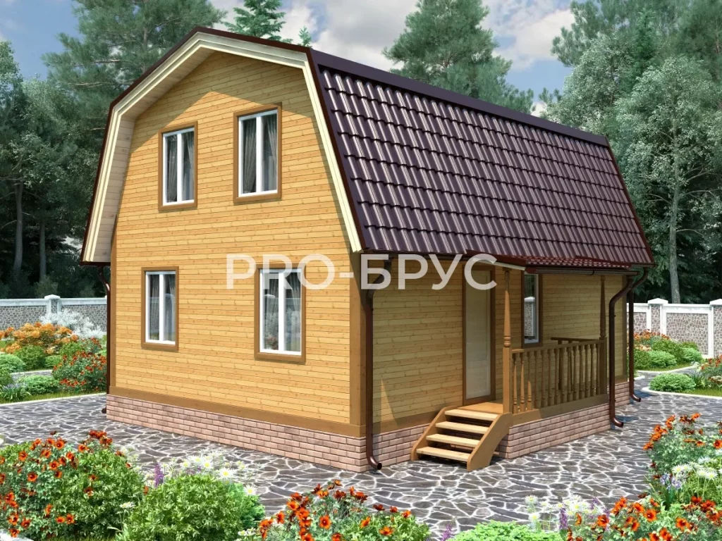 Проект дома из бруса 7 на 8 с мансардой БД-144 главный вид