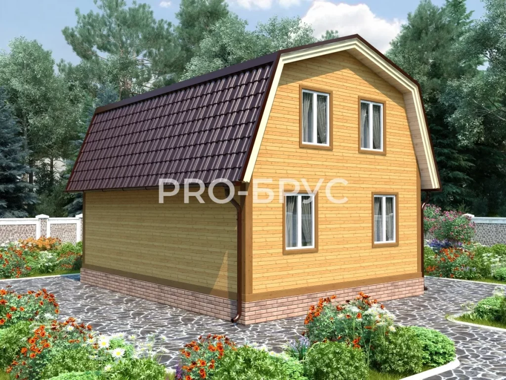 Проект дома из бруса 7 на 8 с мансардой БД-144 вид справа