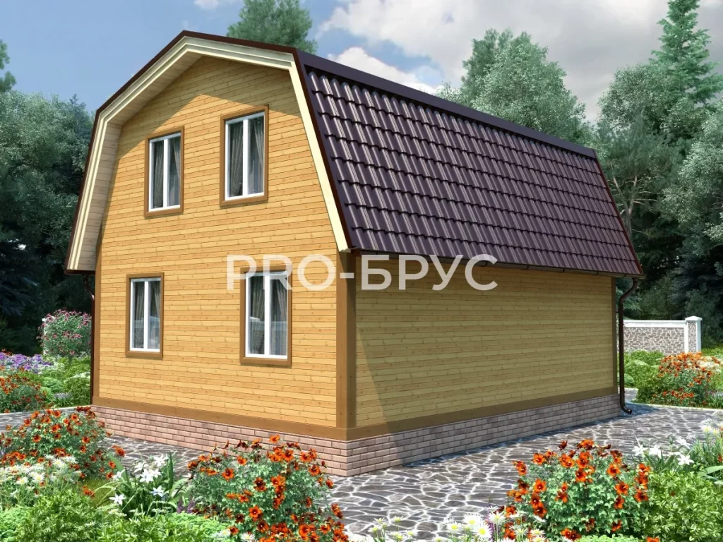 Проект дома из бруса 7 на 8 с мансардой БД-144 вид спереди