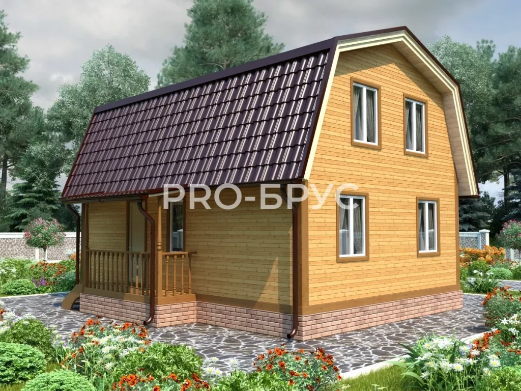 Проект дома из бруса 7 на 8 с мансардой БД-144 вид слева