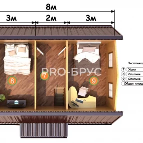 Проект дома из бруса 7 на 8 с мансардой БД-144 план второго этажа