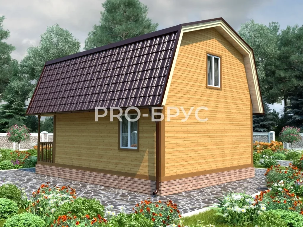 Проект дома из бруса 6 на 8 с мансардой БД-145 вид справа