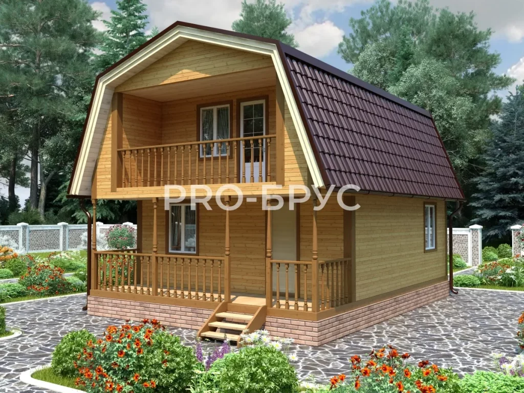Проект дома из бруса 6 на 8 с мансардой БД-145 главный вид