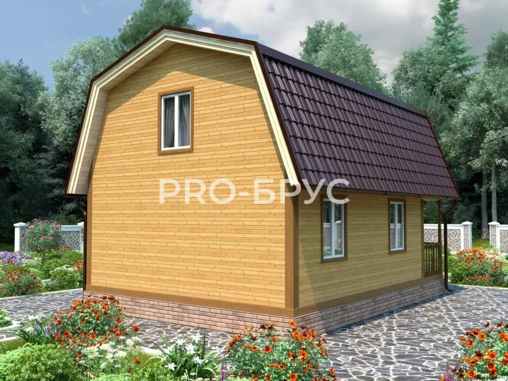 Проект дома из бруса 6 на 8 с мансардой БД-145 вид слева