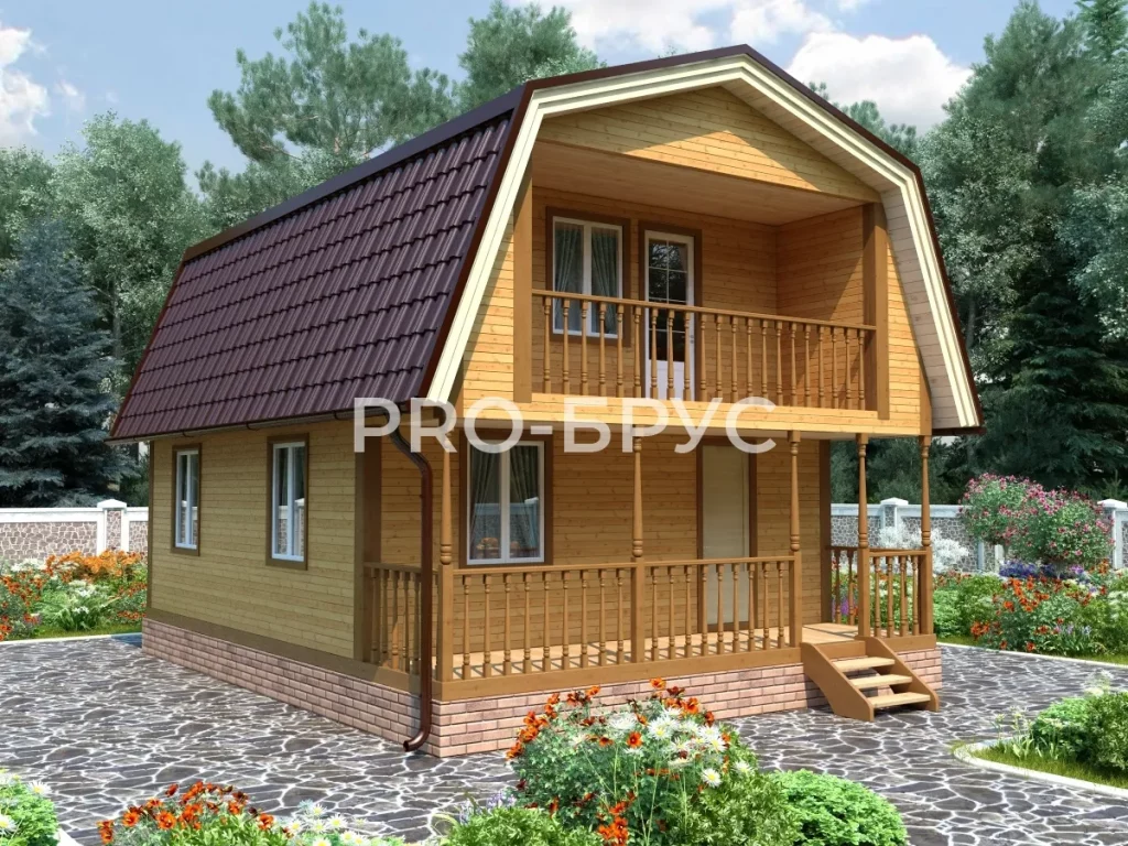 Проект дома из бруса 6 на 8 с мансардой БД-145 вид спереди