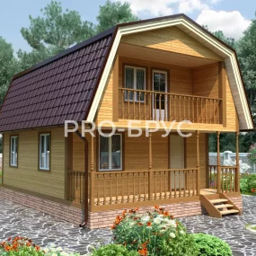 Проект дома из бруса 6 на 8 с мансардой БД-145 вид спереди