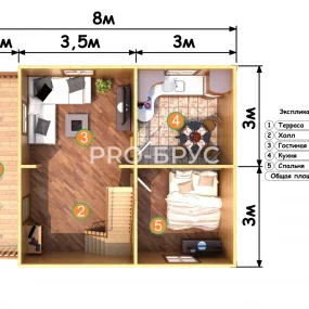 Проект дома из бруса 6 на 8 с мансардой БД-145 план первого этажа