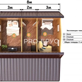 Проект дома из бруса 8 на 9 с мансардой БД-146 план второго этажа