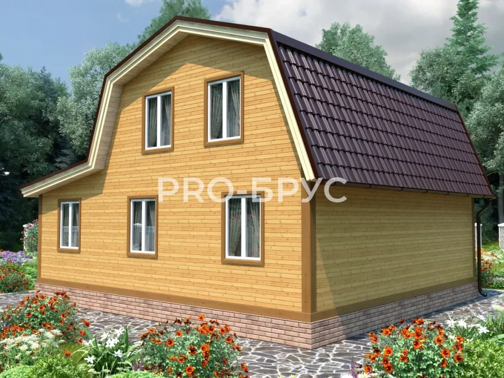 Проект дома из бруса 8 на 9 с мансардой БД-146 вид слева