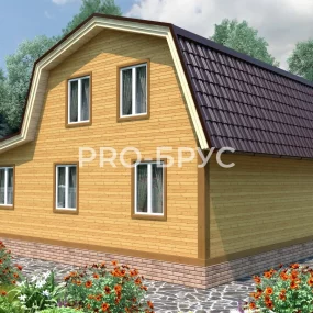 Проект дома из бруса 8 на 9 с мансардой БД-146 вид слева