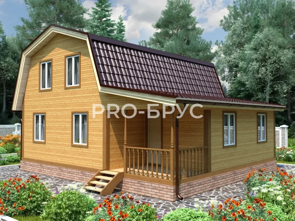 Проект дома из бруса 8 на 9 с мансардой БД-146 главный вид