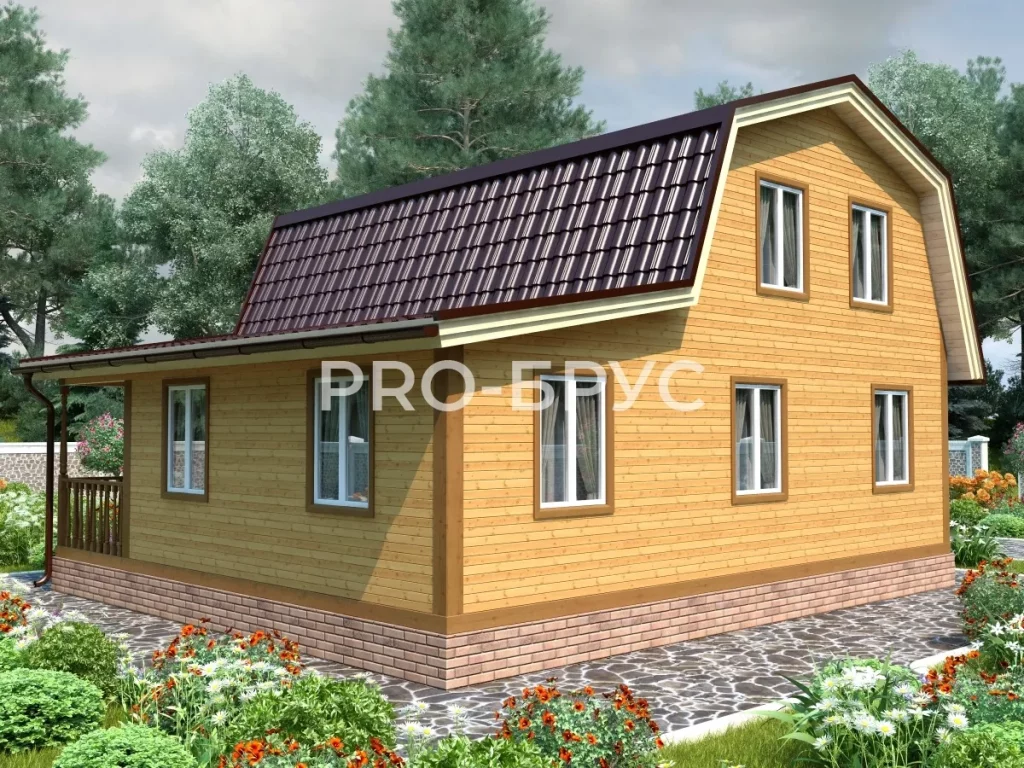 Проект дома из бруса 8 на 9 с мансардой БД-146 вид справа