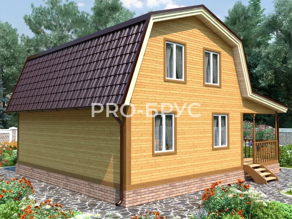 Проект дома из бруса 8 на 9 с мансардой БД-146 вид спереди