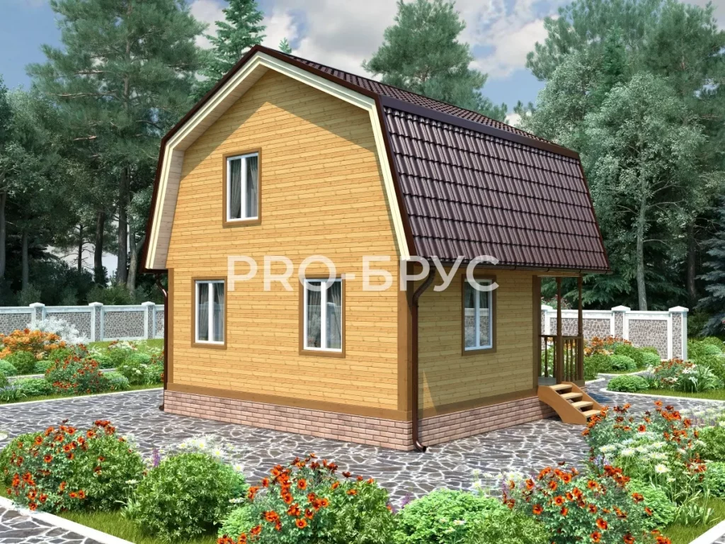 Проект дома из бруса 6 на 6 с мансардой БД-147 вид справа
