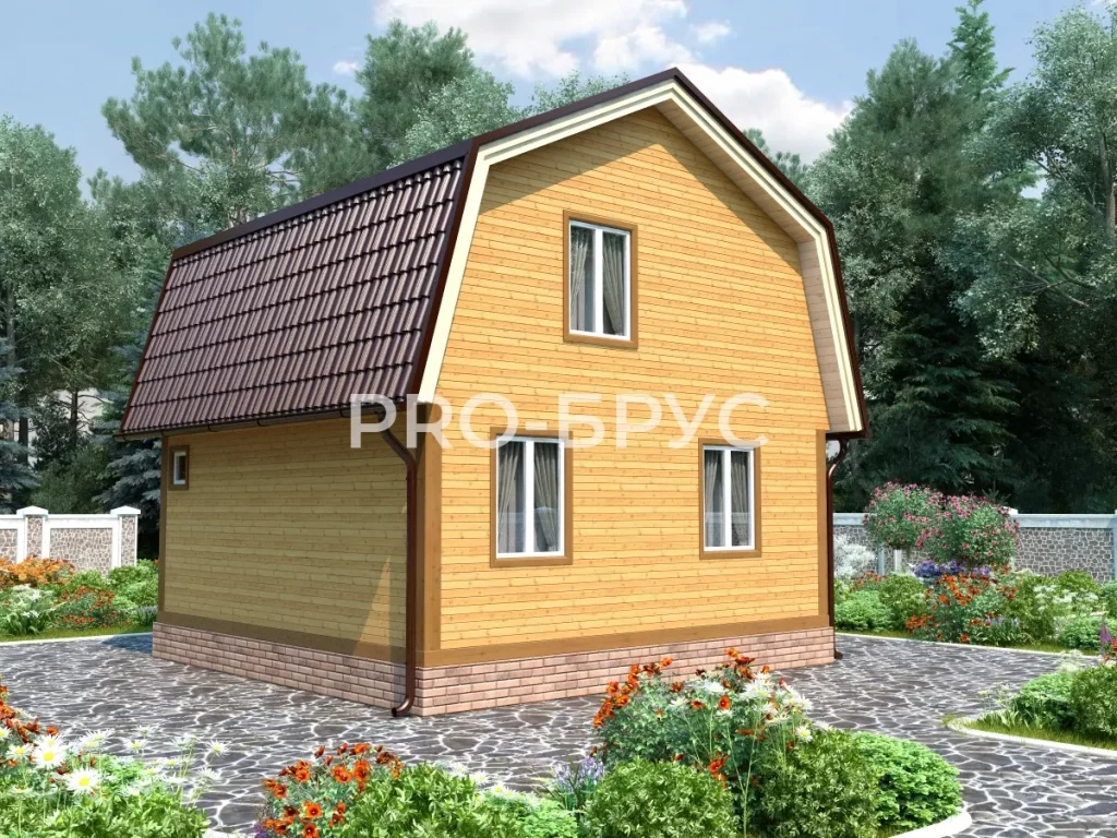 Проект дома из бруса 6 на 6 с мансардой БД-147 вид слева