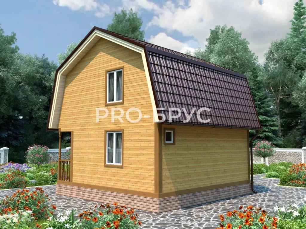 Проект дома из бруса 6 на 6 с мансардой БД-147 вид сзади