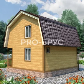 Проект дома из бруса 6 на 6 с мансардой БД-147 вид сзади
