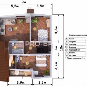 Проект дома из бруса 9 на 10 с мансардой БД-148 план второго этажа