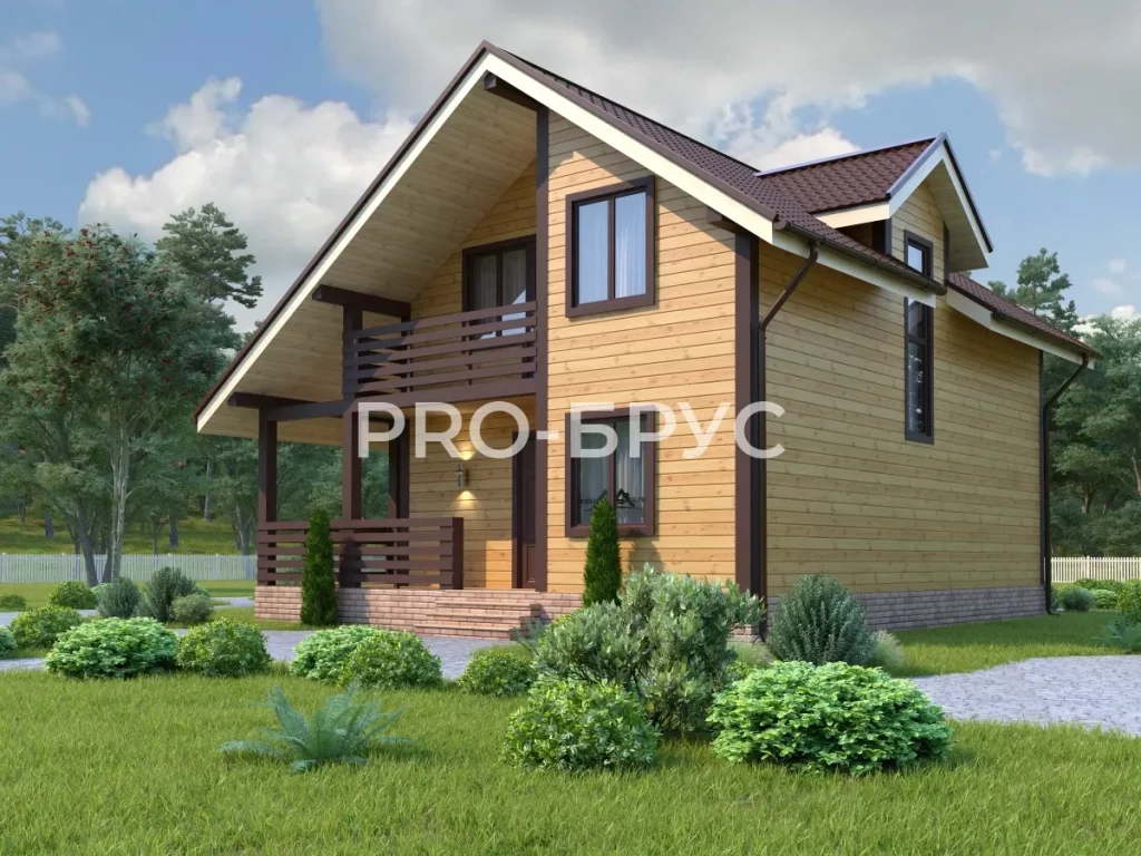 Проект дома из бруса 9 на 10 с мансардой БД-148 вид спереди