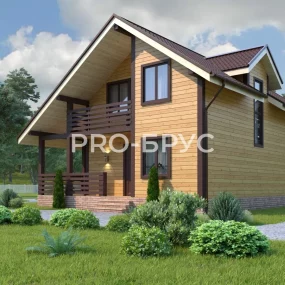 Проект дома из бруса 9 на 10 с мансардой БД-148 вид спереди