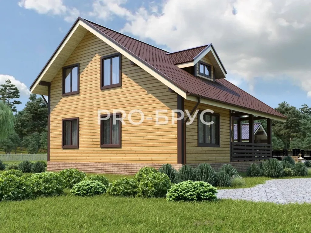Проект дома из бруса 9 на 10 с мансардой БД-148 вид слева