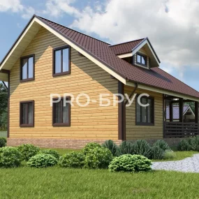 Проект дома из бруса 9 на 10 с мансардой БД-148 вид слева