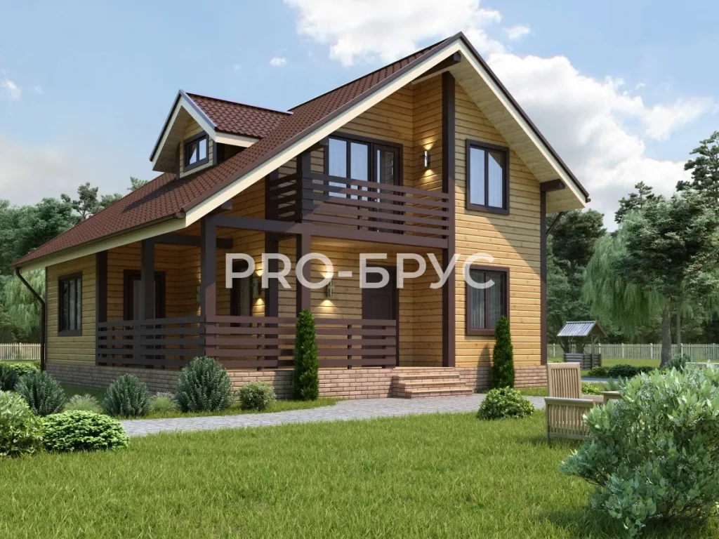 Проект дома из бруса 9 на 10 с мансардой БД-148 главный вид