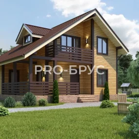 Проект дома из бруса 9 на 10 с мансардой БД-148 главный вид