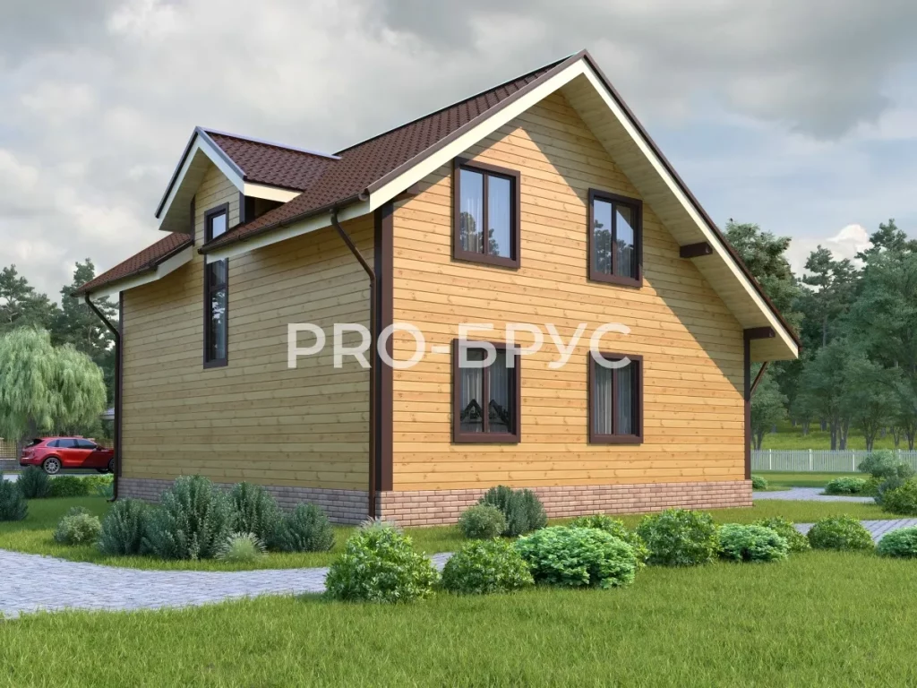 Проект дома из бруса 9 на 10 с мансардой БД-148 вид справа