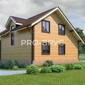 Проект дома из бруса 9 на 10 с мансардой БД-148 вид справа