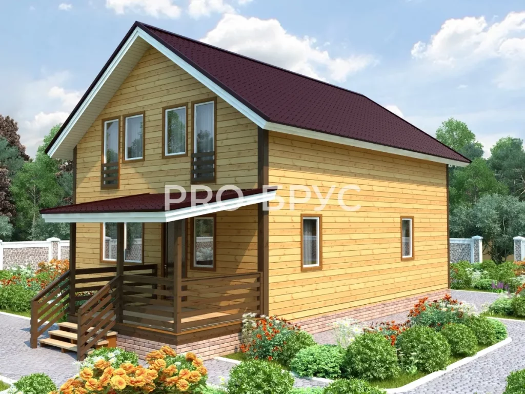 Проект дома из бруса 7 на 12 с мансардой БД-149 вид слева