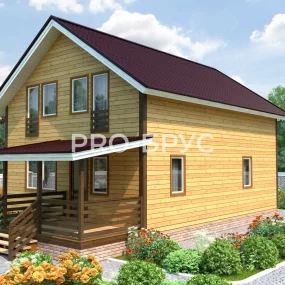 Проект дома из бруса 7 на 12 с мансардой БД-149 вид слева