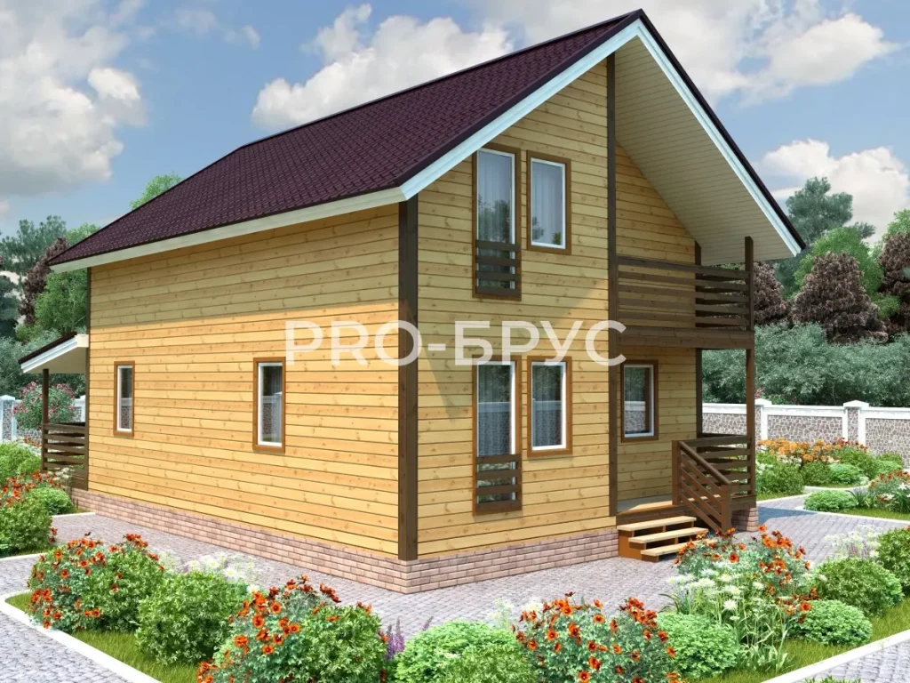 Проект дома из бруса 7 на 12 с мансардой БД-149 вид спереди