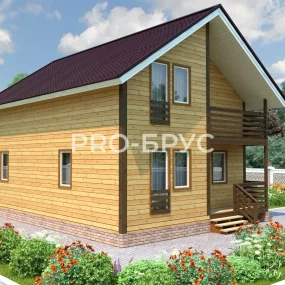 Проект дома из бруса 7 на 12 с мансардой БД-149 вид спереди