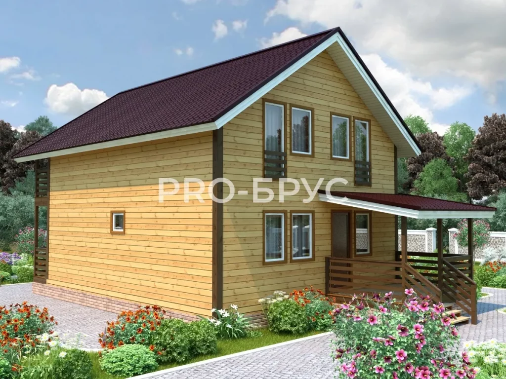 Проект дома из бруса 7 на 12 с мансардой БД-149 вид справа