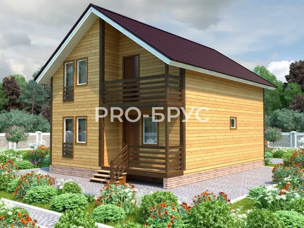 Проект дома из бруса 7 на 12 с мансардой БД-149 главный вид