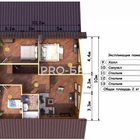 Проект дома из бруса 10 на 12 с мансардой БД-150 план второго этажа