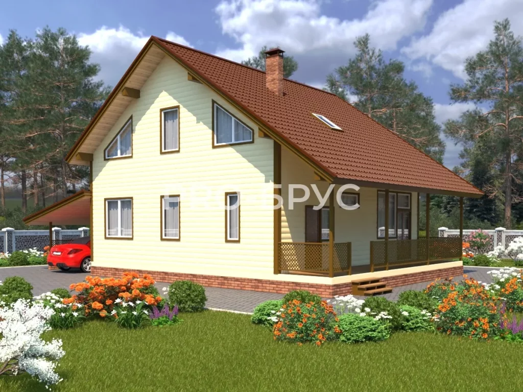 Проект дома из бруса 10 на 12 с мансардой БД-150 главный вид