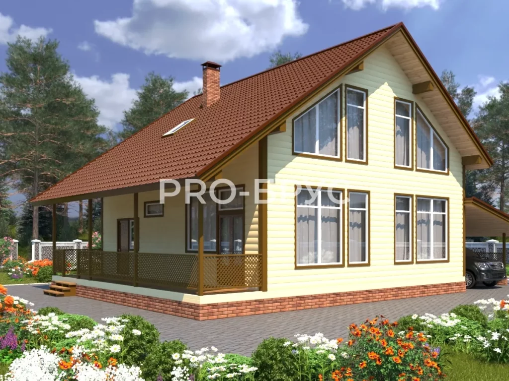 Проект дома из бруса 10 на 12 с мансардой БД-150 вид слева