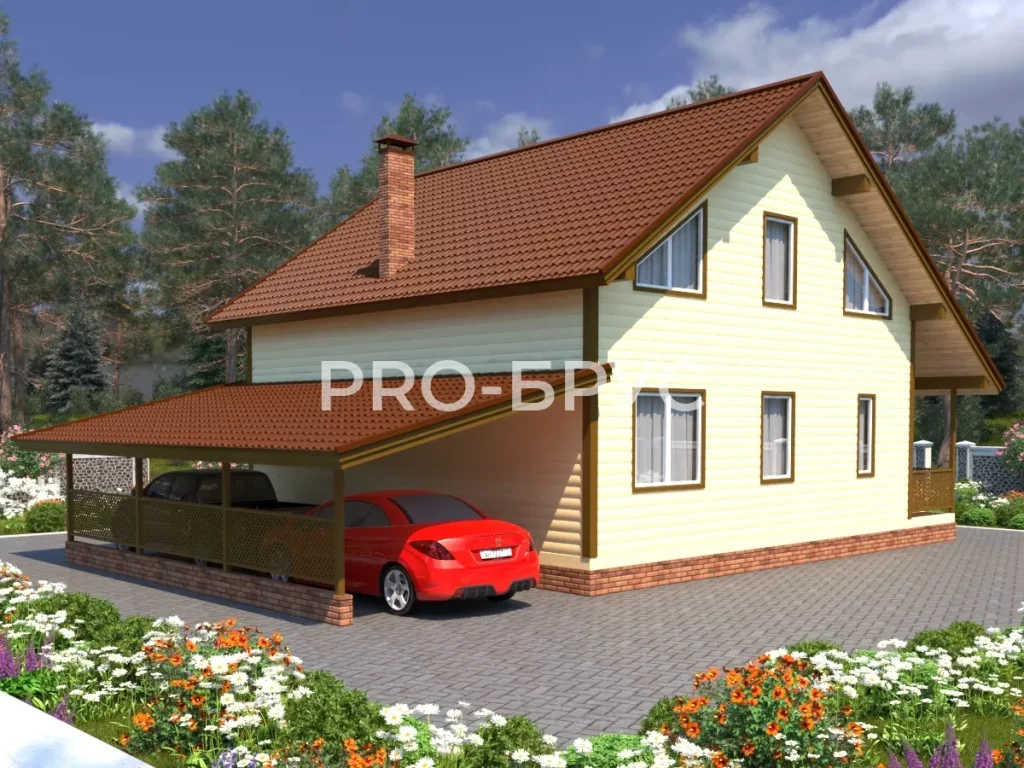 Проект дома из бруса 10 на 12 с мансардой БД-150 вид справа